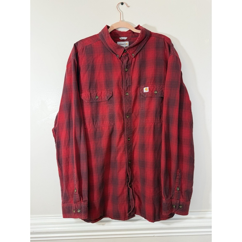 Carhartt Men's Hubbard Plaid Relaxed Fit Long Sleeve Flannel Shirt 3XL Red